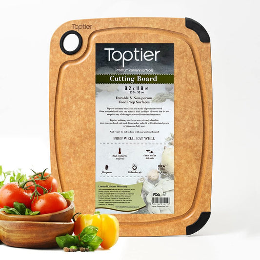 Cutting Board,  Wood Fiber Cutting Board for Kitchen, Non-Slip Kitchen Wood Chopping Board, Reversible, Eco-Friendly, Natural Wood Fiber, Small Cutting Board, 11.5 X 9.25-Inch, Natural Slate