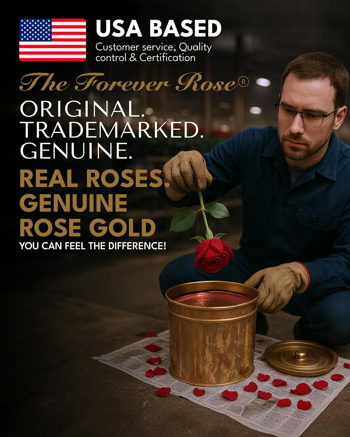 Real Rose Gold Rose, Genuine One of a Kind Rose Hand Dipped in 24K Gold Roses to Last a Lifetime